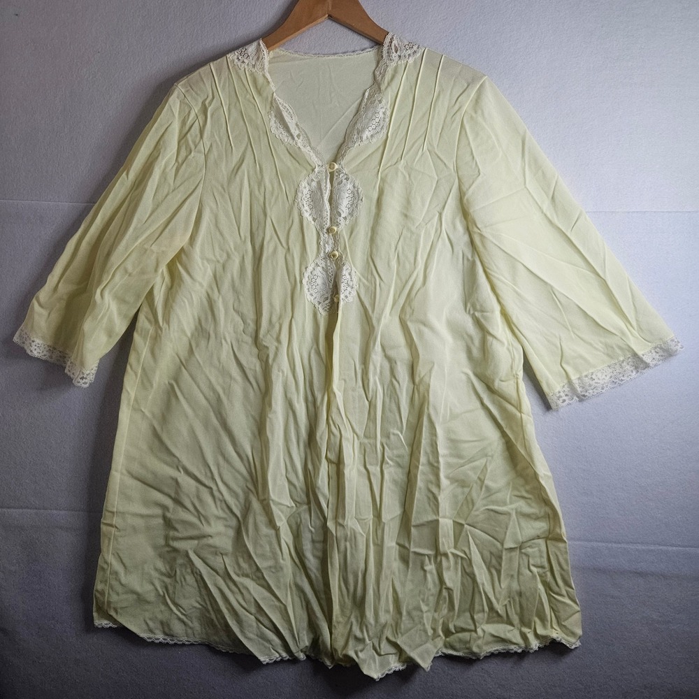 Vintage Sears Pastel Yellow Lace Trim Nightgown Robe 3/4‎ Sleeve Size 38/40
